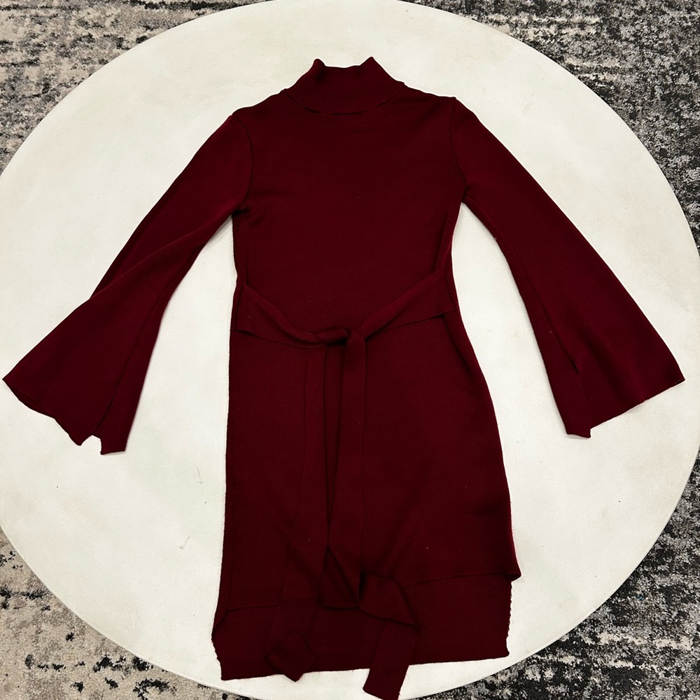 Elegant Burgundy Long-Sleeve Sweater Dress
